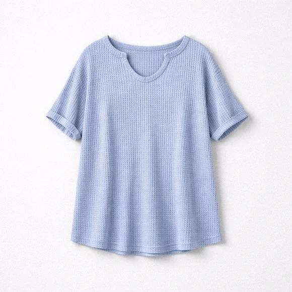 Natural Reflections Blue Waffle Knit V-Neck Top Size Medium EUC - Picture 1 of 11